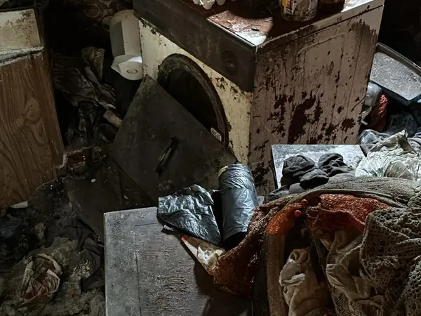 Fire-damaged house before clearance