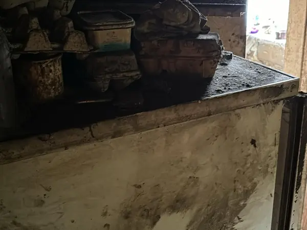 Fire-damaged house before clearance
