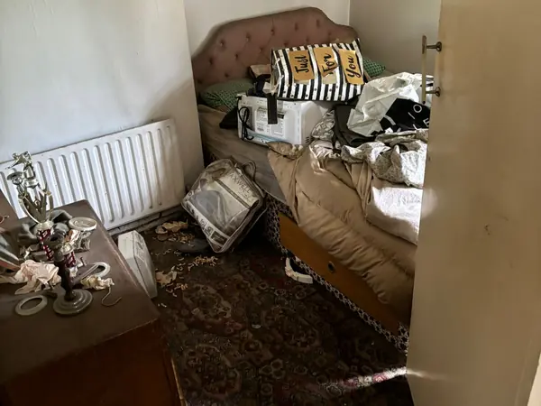 Fire-damaged house before clearance