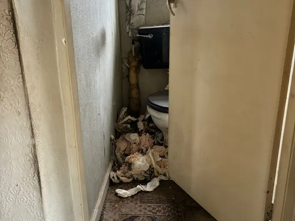 Fire-damaged house before clearance