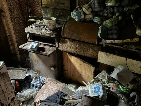 Fire-damaged house before clearance