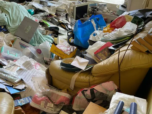 Cottage packed with bags and boxes before clearance